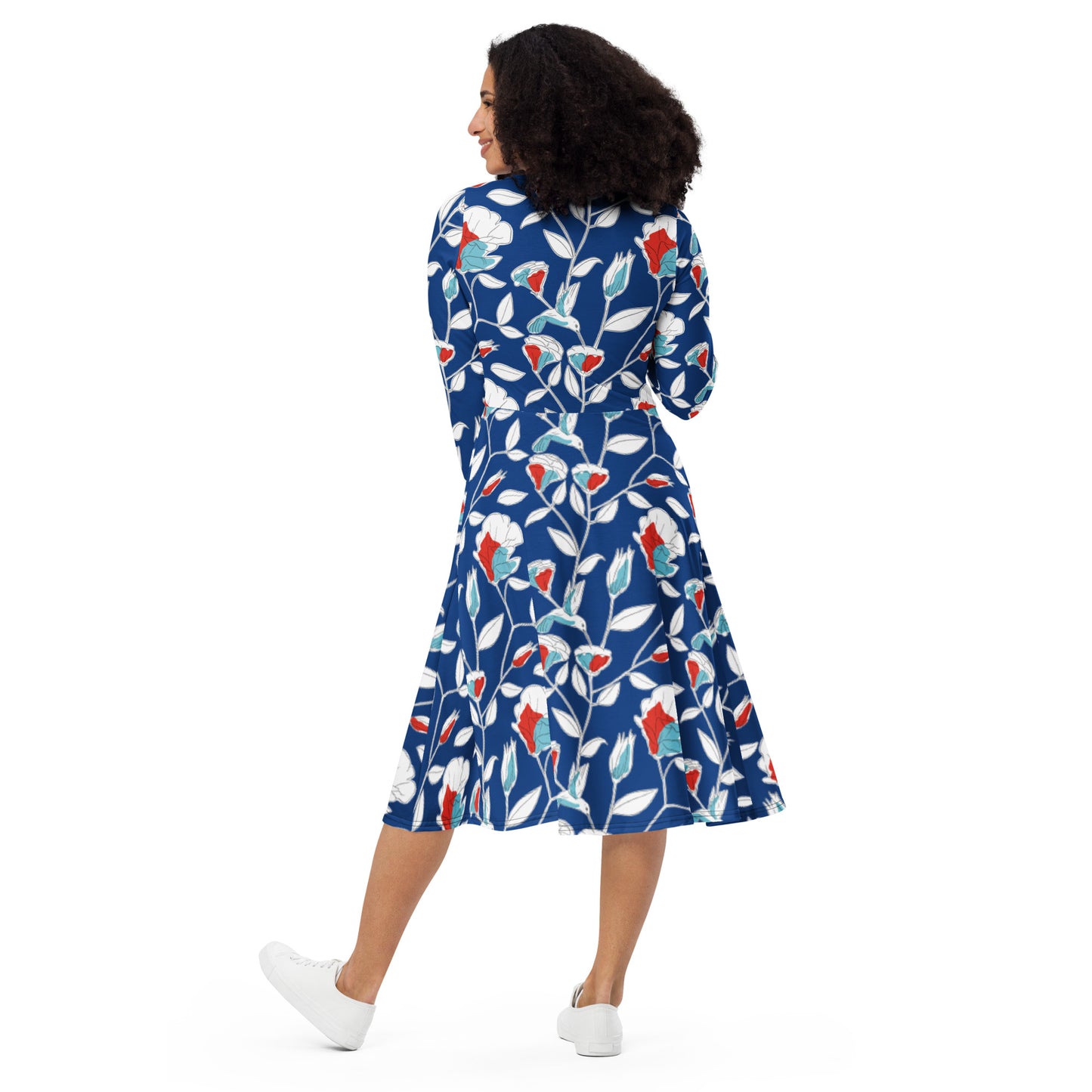 Hummingbird long sleeve midi dress