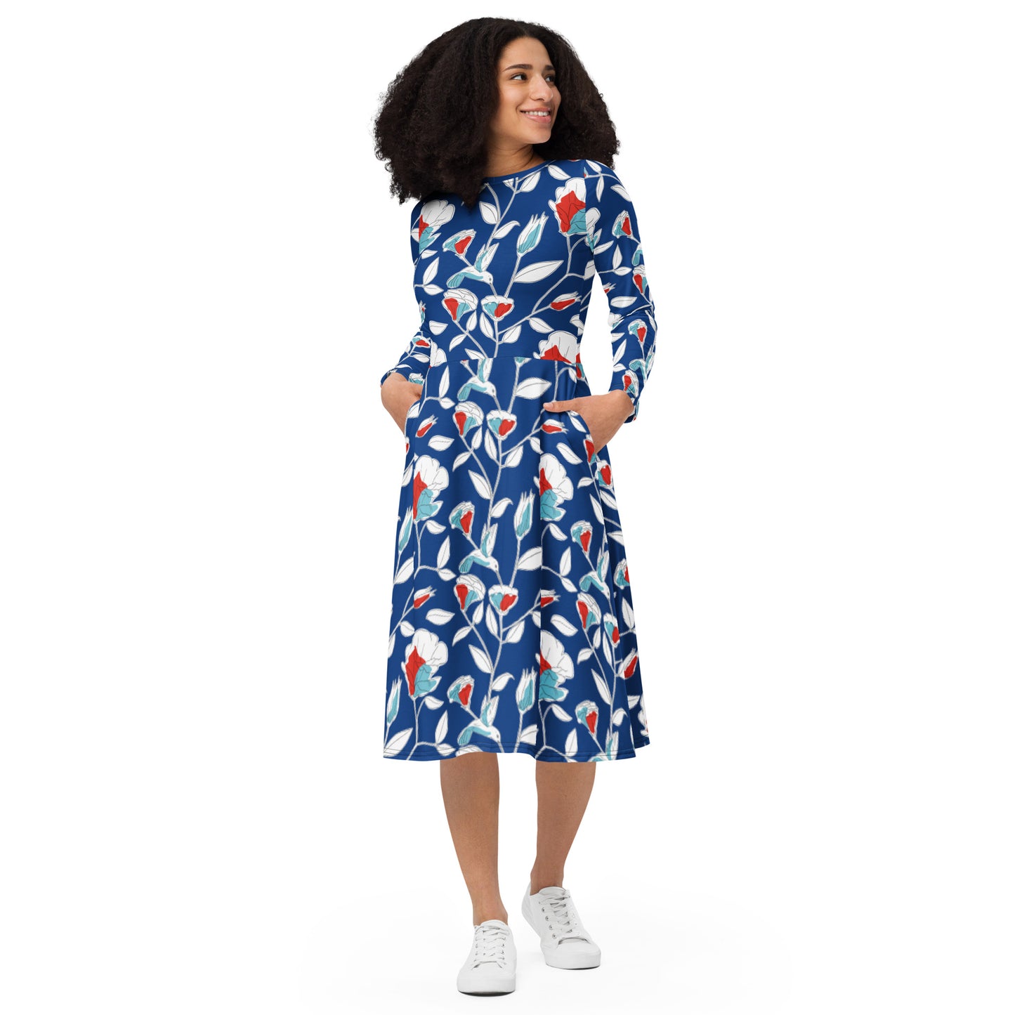 Hummingbird long sleeve midi dress