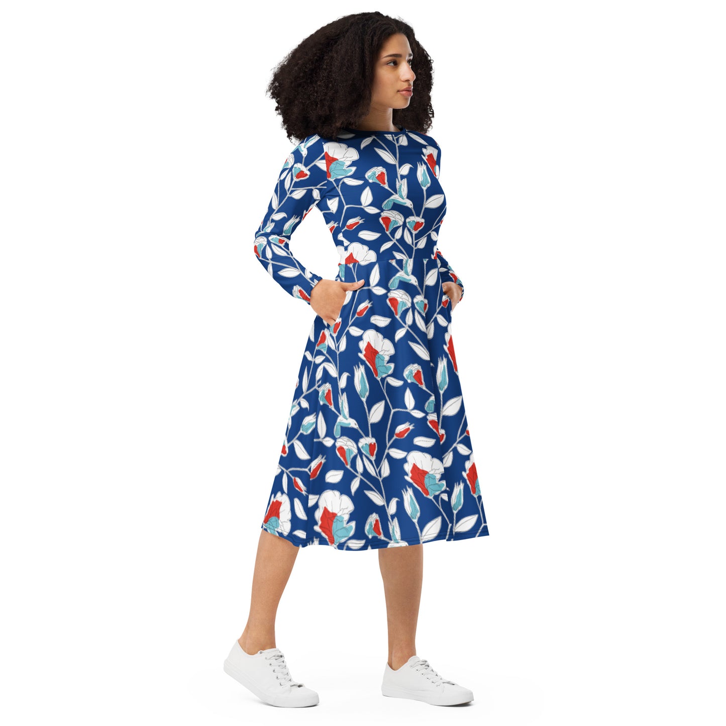 Hummingbird long sleeve midi dress