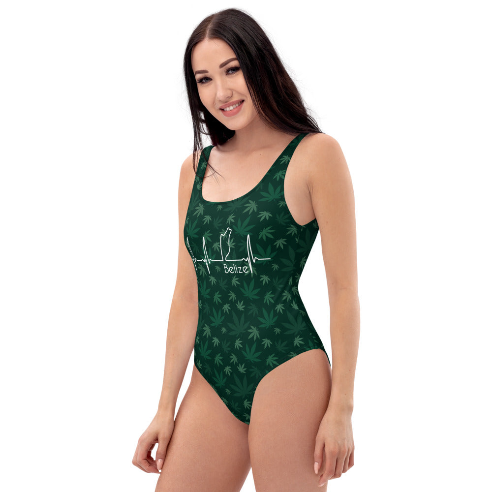 shades of green Weed One piece Swimsuit with belize lifeline
