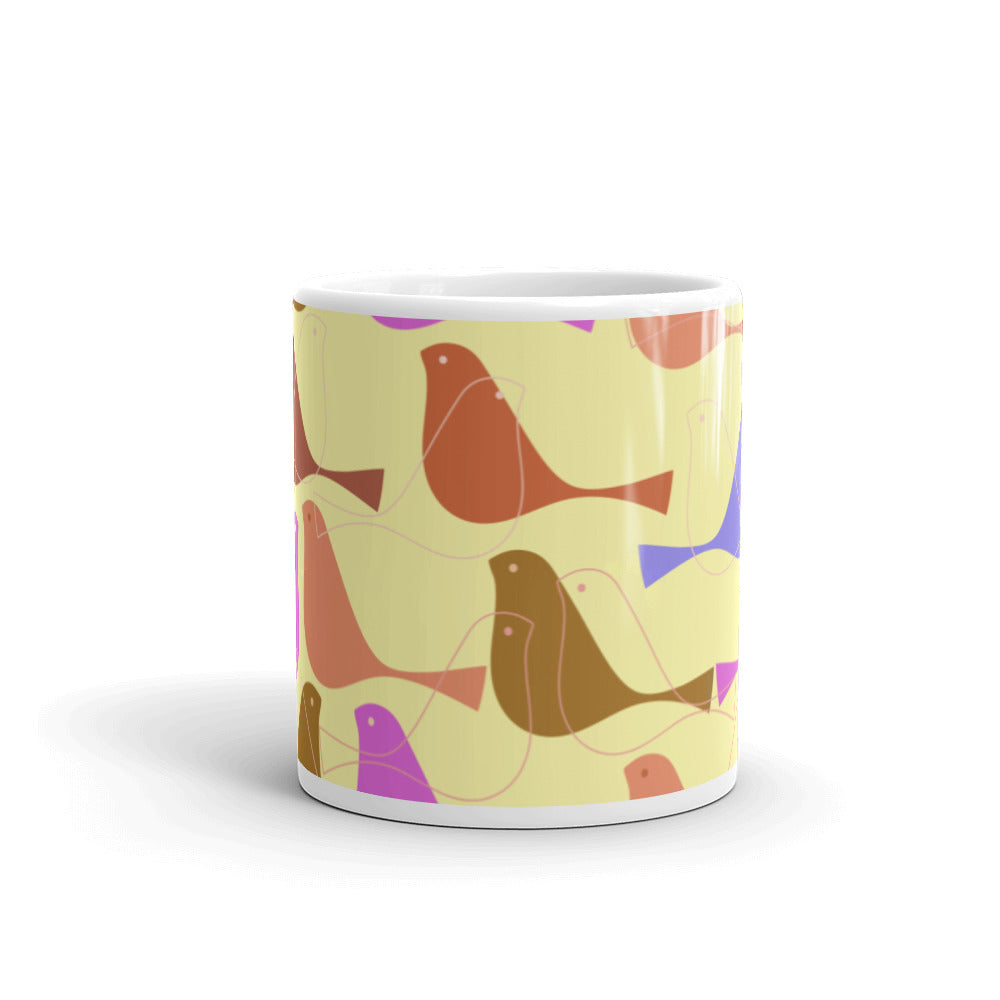 Yellow Birds White glossy mug