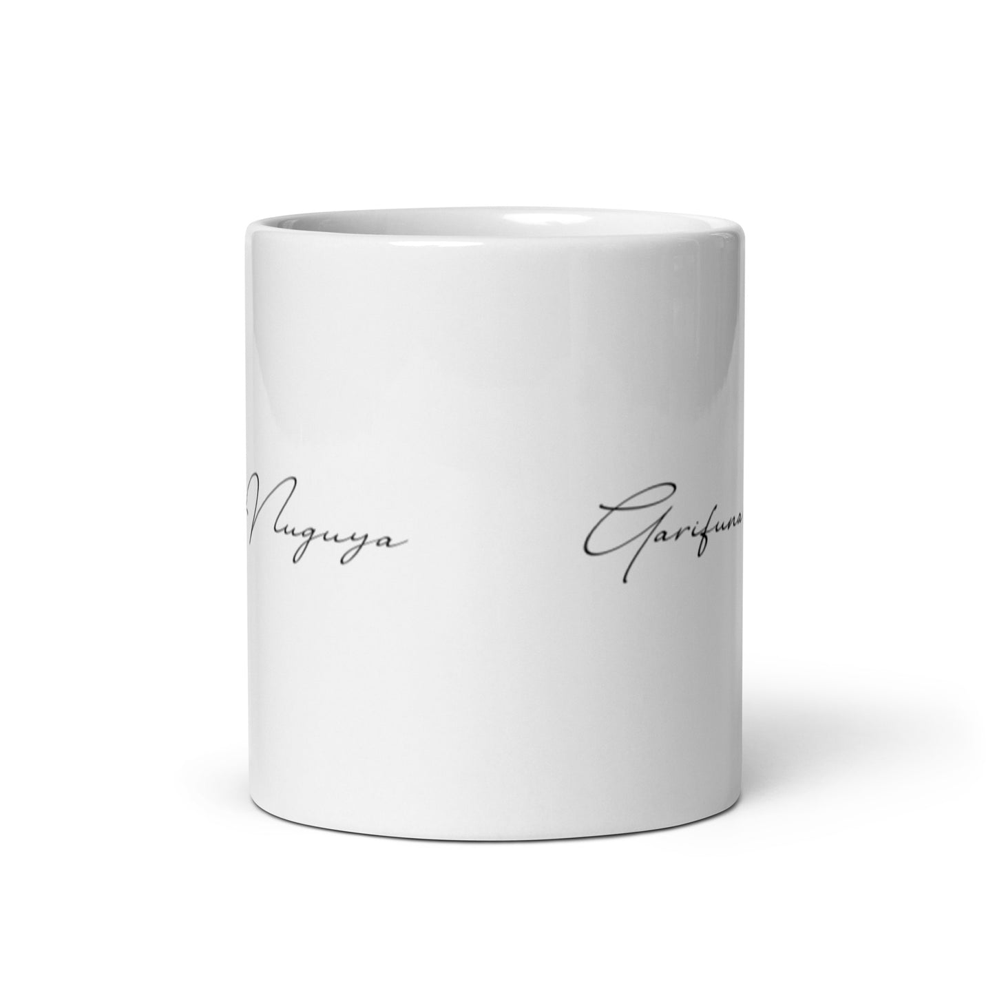 Garifuna Nuguya Script White glossy mug