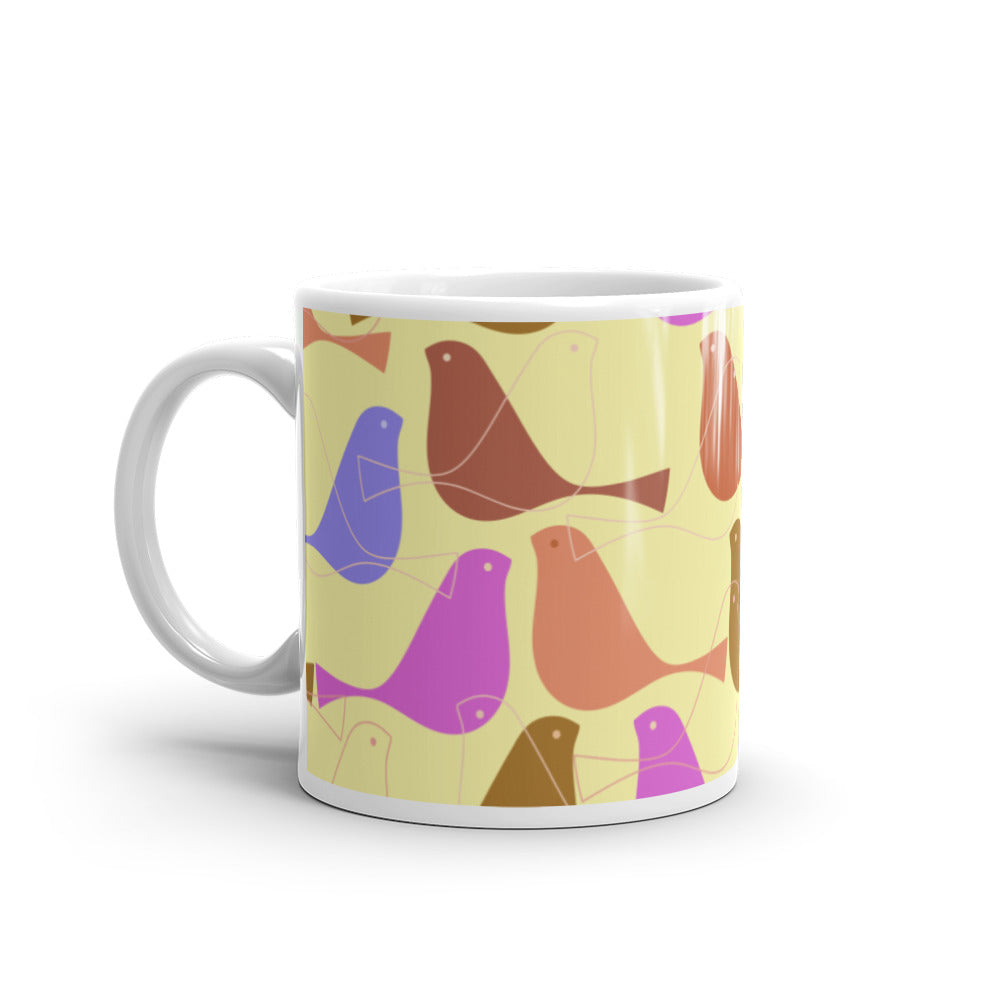 Yellow Birds White glossy mug