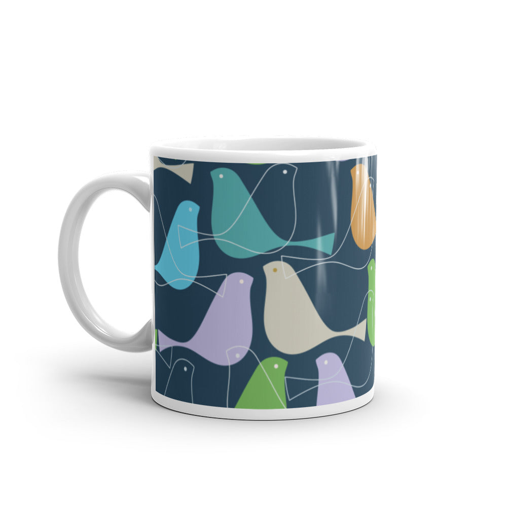 Blue Belize Birds White glossy mug