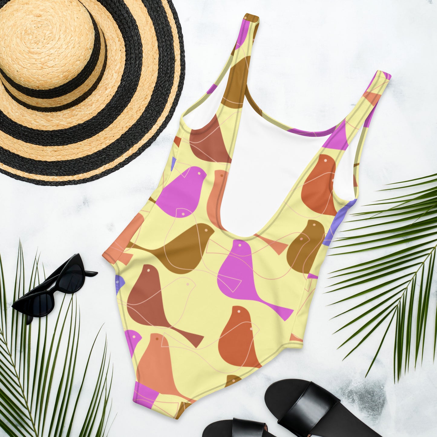 Belize Birds One-Piece Swimsuit in Yellow