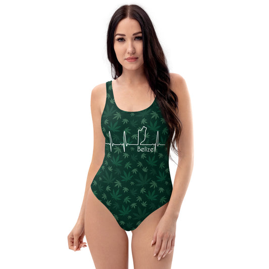 shades of green Weed One piece Swimsuit with belize lifeline