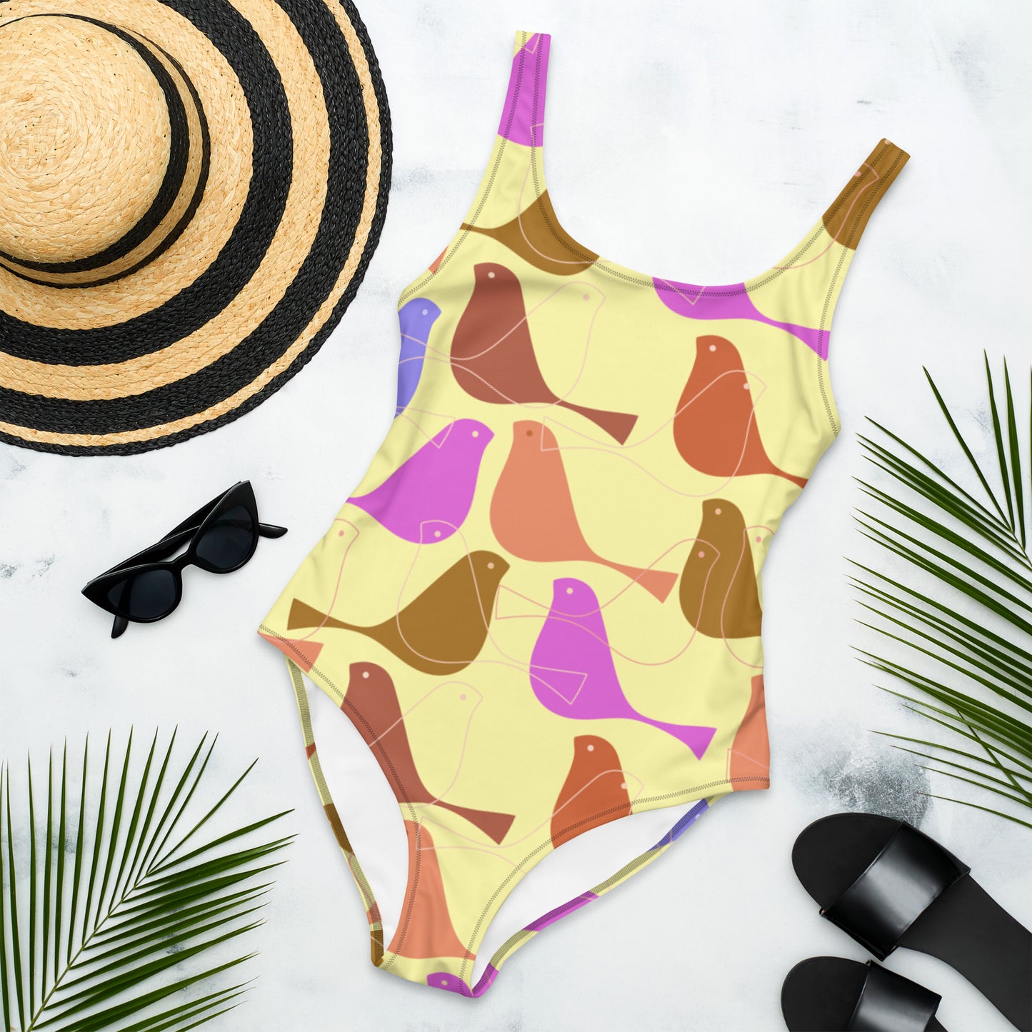 Belize Birds One-Piece Swimsuit in Yellow