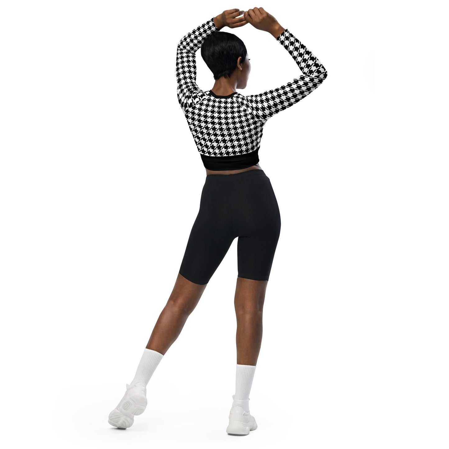 Houndstooth Recycled long-sleeve crop top