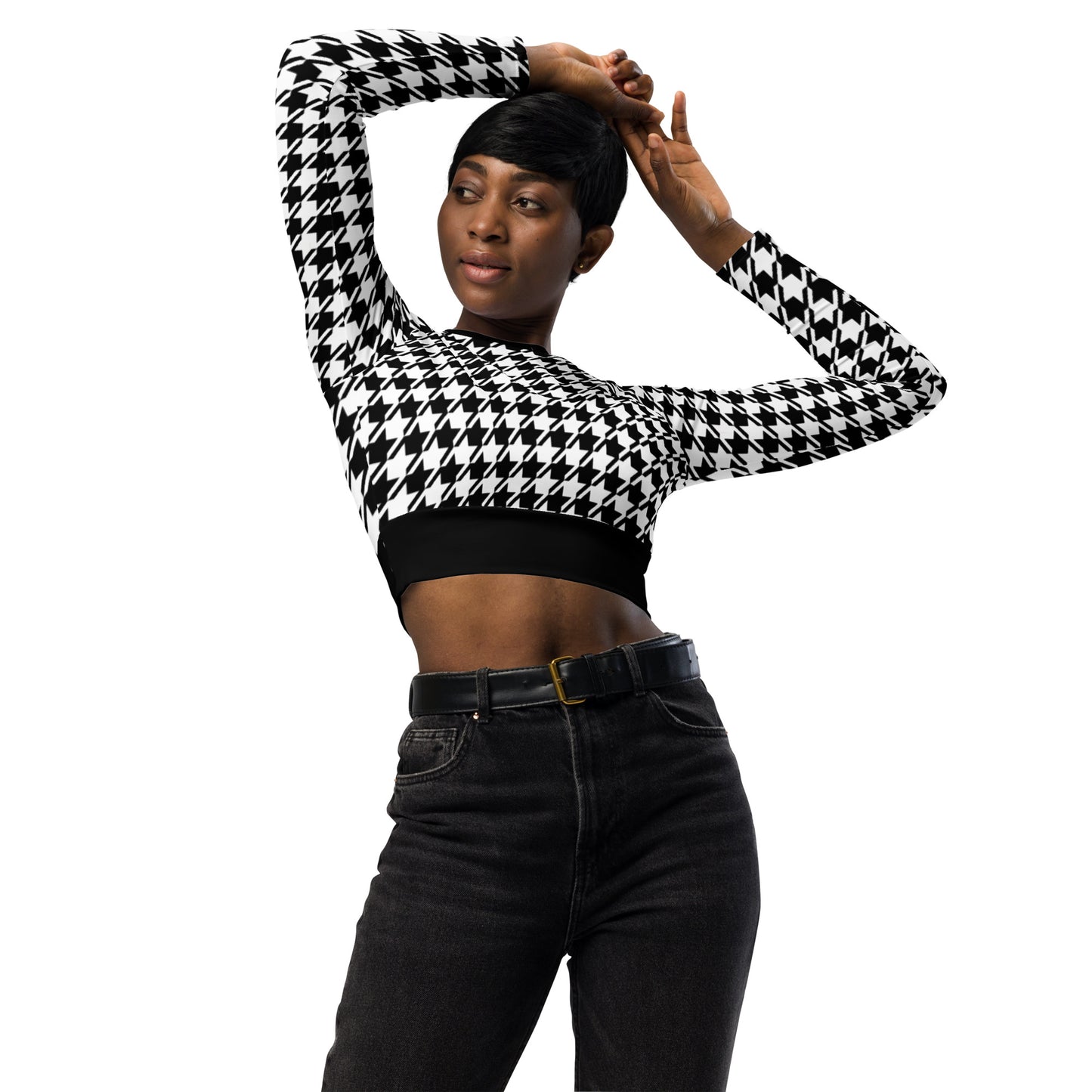 Houndstooth Recycled long-sleeve crop top