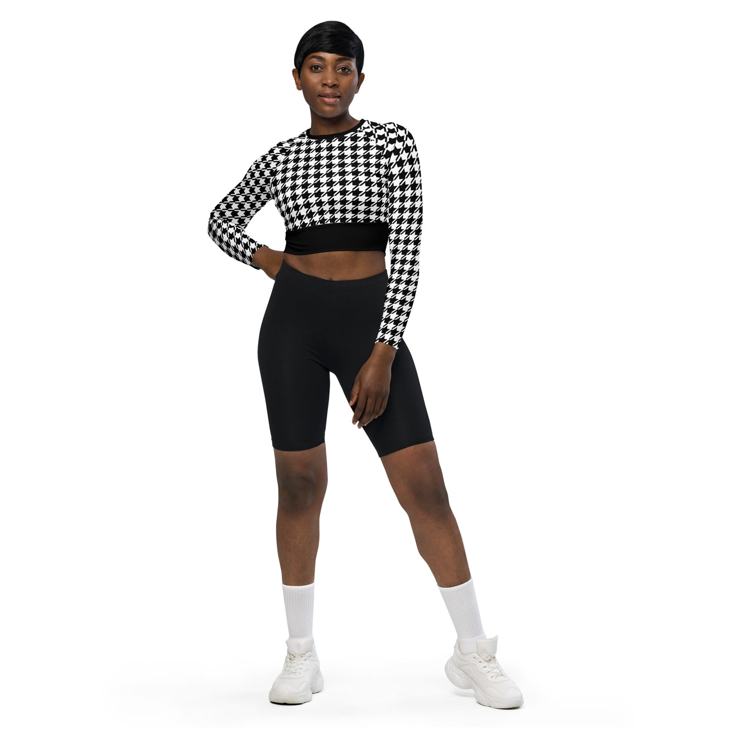 Houndstooth Recycled long-sleeve crop top