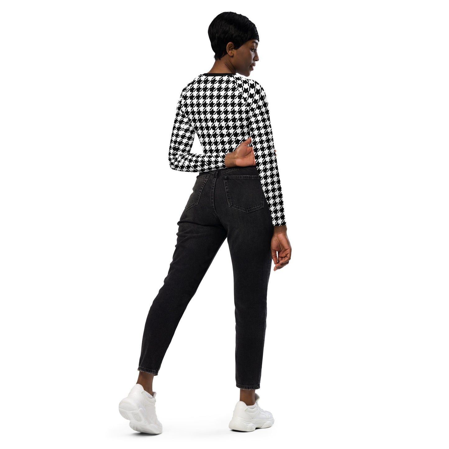 Houndstooth Recycled long-sleeve crop top