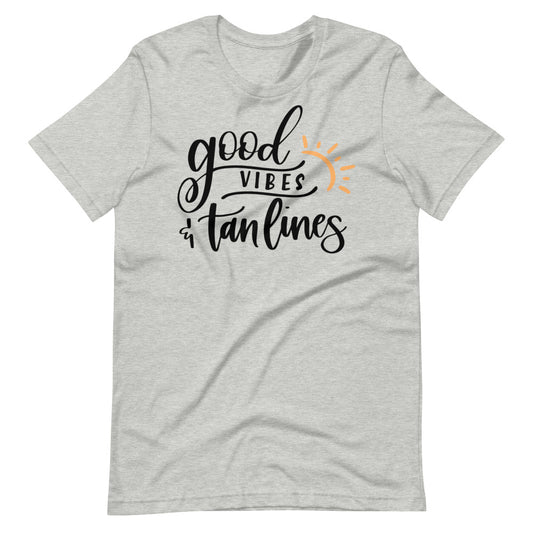 Good Vibes and Tan Lines Short-Sleeve Unisex T-Shirt in black text