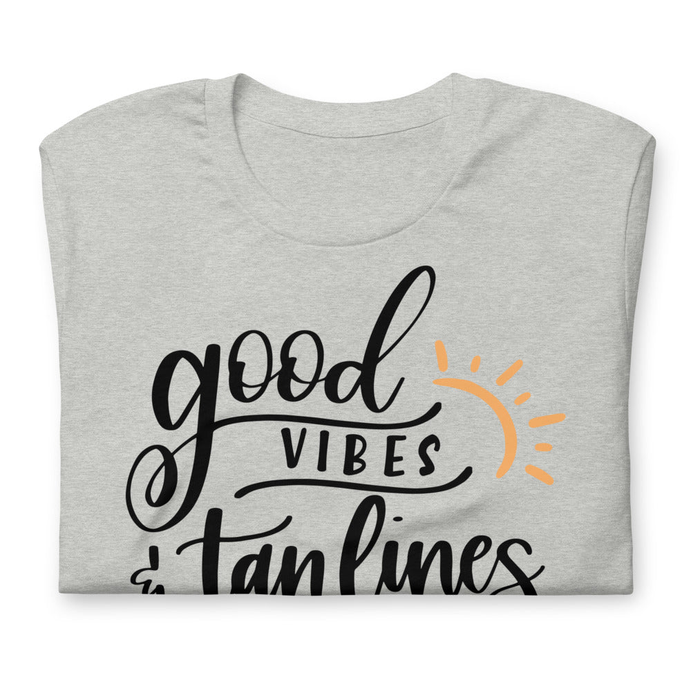 Good Vibes and Tan Lines Short-Sleeve Unisex T-Shirt in black text