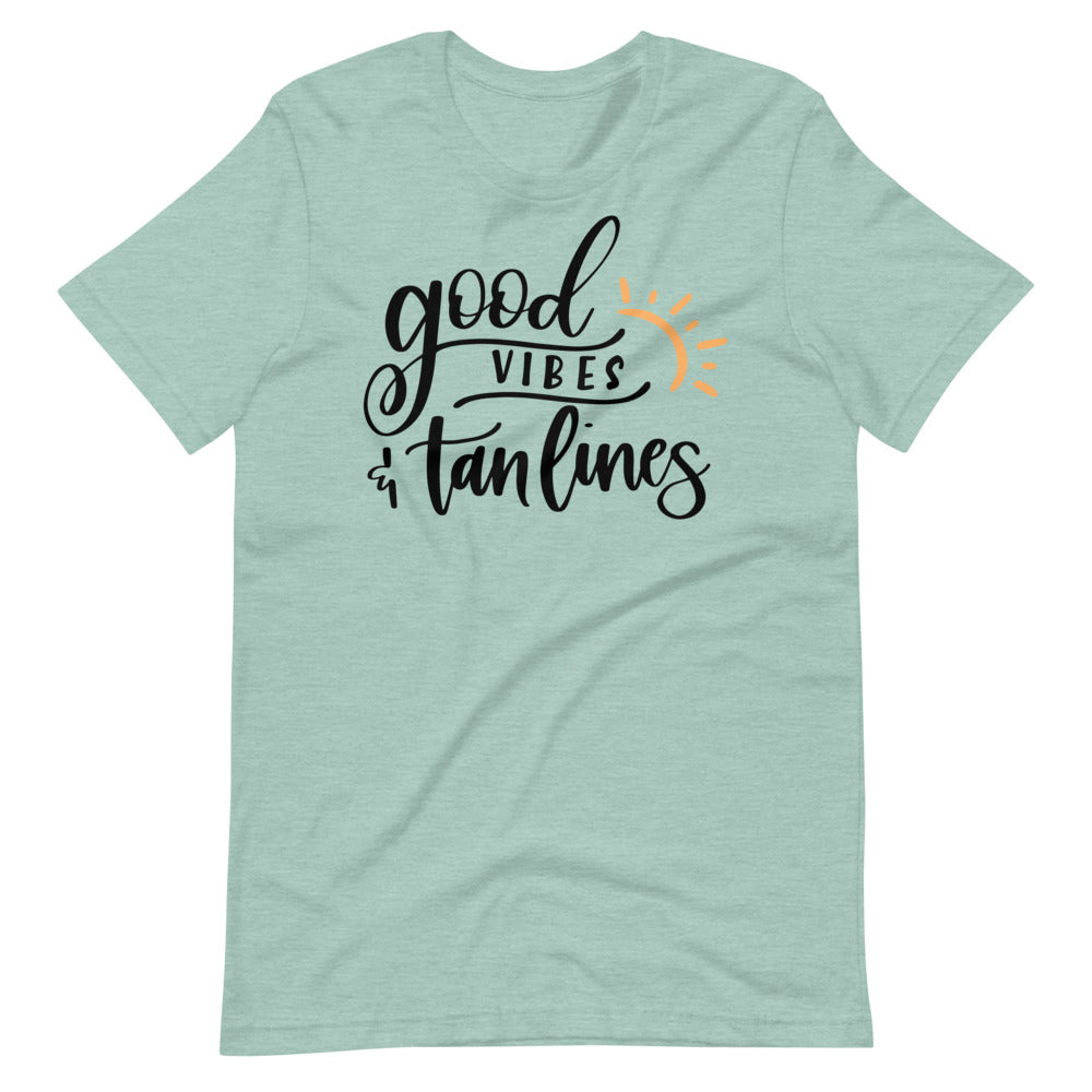 Good Vibes and Tan Lines Short-Sleeve Unisex T-Shirt in black text