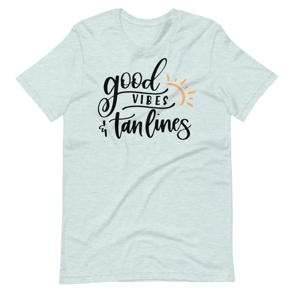 Good Vibes and Tan Lines Short-Sleeve Unisex T-Shirt in black text