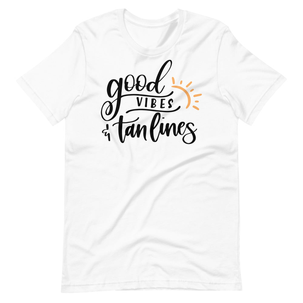 Good Vibes and Tan Lines Short-Sleeve Unisex T-Shirt in black text