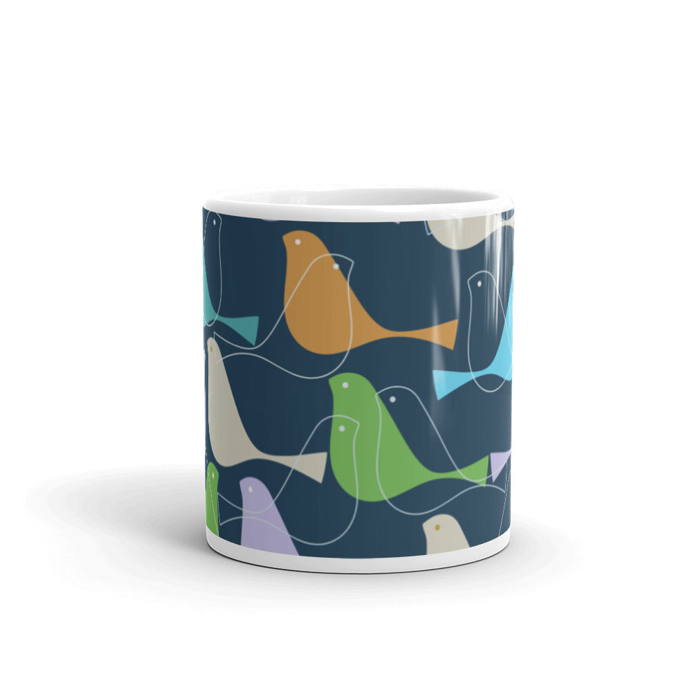 Blue Belize Birds White glossy mug