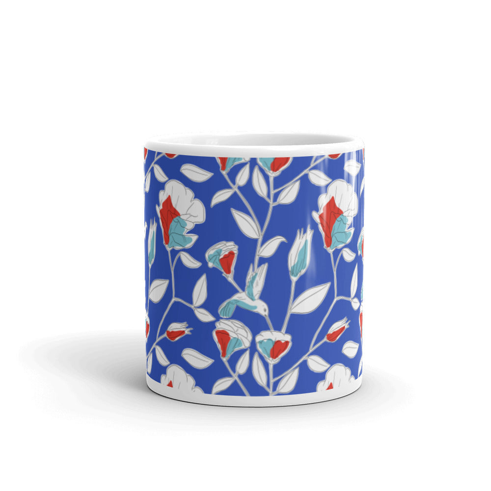 Hummingbird glossy mug in blue