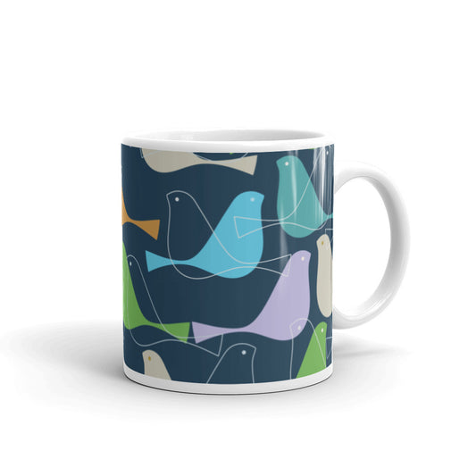 Blue Belize Birds White glossy mug